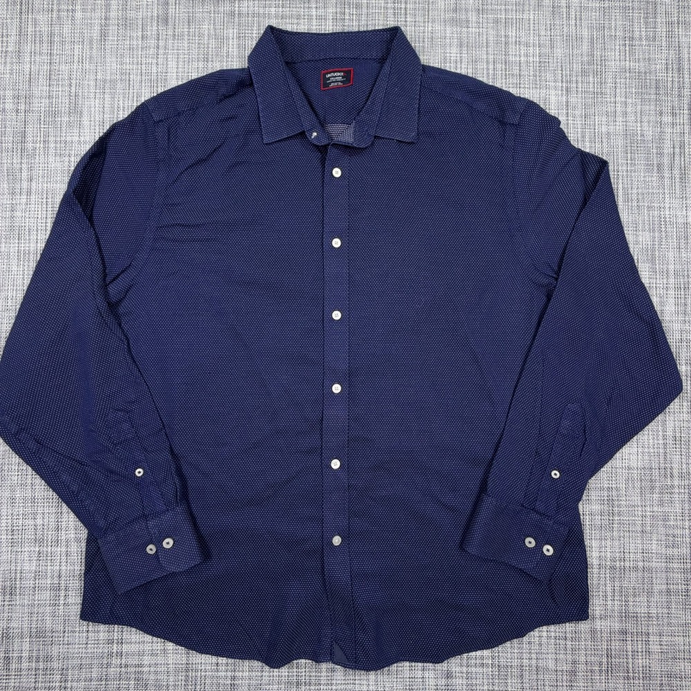 UNTUCKit Mens Button Up Shirt XXL Milo Navy Micro Dot Wrinkle Free Regular Fit